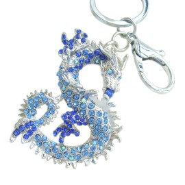 Sindary Austrian Crystal Art Style 2.36" Unique Dragon Keychain Pendant K2980 (Silver-Tone Blue)