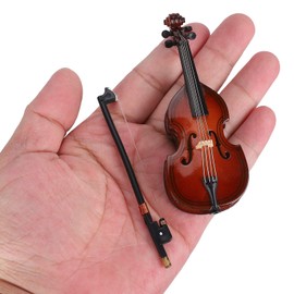 QANYEGN Miniature Double Bass, Wooden Miniature Musical Instrument, Replica Mini Musical Instrument for Dollhouse Model Home Decoration