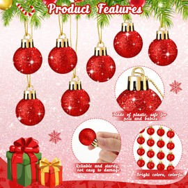 Sumind 48 Pcs Christmas Mini Balls Ornaments Miniature Glitter Balls Xmas Tree Small Hanging Decorations Pendants for Holiday Party Wedding DIY Craft Home Decor (Red,1 Inch)