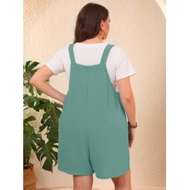 AusLook Plus Size Women's Rompers 3X Viridian Summer Casual Short Jumpsuits Adjustable Sleeveless Loose Overalls with Pockets Beach Vacation Outfits