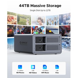 ORICO RAID Hard Drive Enclosure 2 Bay USB 3.0 for 2.5/3.5 inch SSDs HDDs Up to 44TB Support 0/1/JBOD/CLEAR Raid Modes Tray-Less Locking Expansion Backup(Aluminum Alloy)-9828RU3