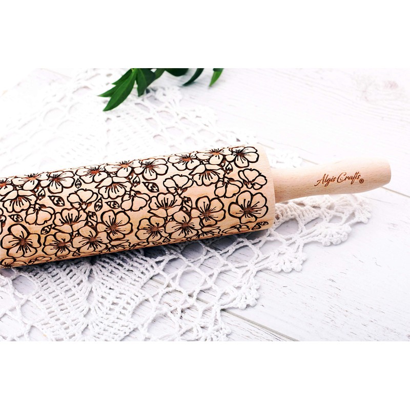 SAKURA Embossing rolling pin. Japanese Cherry Blossom embossed dough roller