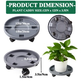 Tulpeed Rolling Plant Stand with Wheels 3 Pack 12 Inch Plant Caddy with Wheels Heavy Duty Plant Dolly Roller Base with Wheels Round Flower Pot Rack Holder Planter Trolley Tray, Grey