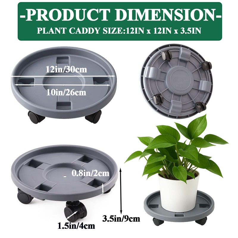 Tulpeed Rolling Plant Stand with Wheels 3 Pack 12 Inch