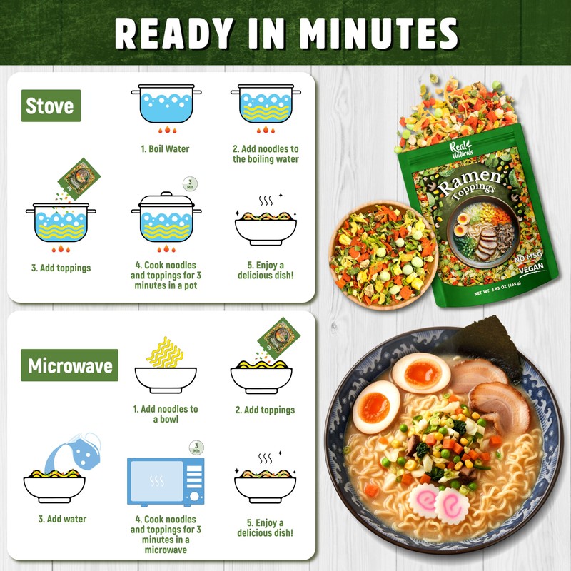 Dried ramen toppings. Dehydrated vegetables for ramen topper include Cabbage,