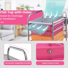 OFFICEJOY Storage Cart, Rolling Utility Cart with 10 Drawers, Portable Handles & Lockable Wheels, Mobile Paper Toys Storage Organizer Large Capacity for Home Office School Teacher (Rainbow)