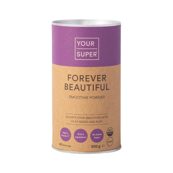 Your Super Foods Forever Beautiful, Superfood, Vegan, Anti-Ageing for Radiant Skin, Natural Collagen, Organic Acai Berry Powder Fruit Blend with Essential Vitamins, Non-GMO - 200g