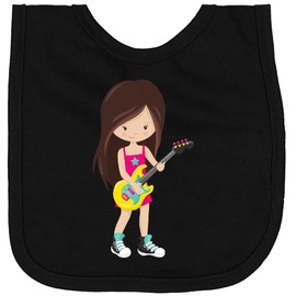 inktastic Rock Girl, Brown Hair, Band Singer, Microphone Newborn Bib Black 39e39