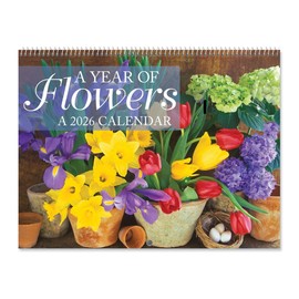 Current 2026 A Year of Flowers Wall Calendar, 12-Inch x 9-Inch Size Closed, 18-Inch Size Open, Large Bookstore-Quality, Spiral-Bound Hanging Monthly Wall Calendars for Kitchen & Office