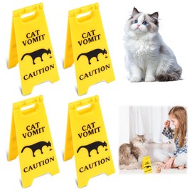 Pack of 4 Cat Vomit Sign, 10 cm Cat Vomit Caution Sign, Funny Gag Cats Dogs Poop Warning Signs, Cat Vomit Sign, 3D Printed Pet Vomit Sign, Prank Gift for Cats Dog Lovers