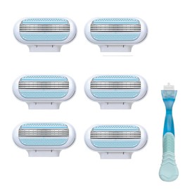 Rasierklingen kompatibel für Venus, 6 Stück Ersatzklingen mit 3-fach Schutzkissen praktischem Halter, Hochwertige Ersatzklingen für alle Venus Rasierer (Blau, Kein Geschmack)