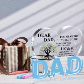 Dad Gifts, Gifts for Dad - Acrylic Heart Plaque 3.9 × 3.7 × 0.4inch, Dad Birthday Gifts from Daughter, Son, Fathers Day, Birthday, Christmas Gifts for Dad, New Dad, Stepfather, Best Dad Gifts