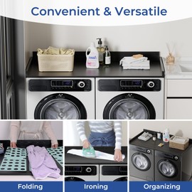 COOLBEBE Washer Dryer Countertop, Solid Wood Washer and Dryer Covers for The Top with Non-Slip Pads, Laundry Countertop Washer Dryer Topper for Laundry Room Organization, 54" W x 27.5" D (Black)