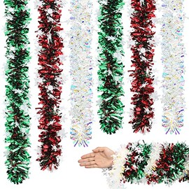 6 Pieces 6.6 Feet Christmas Tinsel Garland Xmas Party Metallic Tinsel Twist Garland Snowflake Tinsel Garland Christmas Tree Hanging Wreath Ornaments for Christmas Wedding Birthday Party Supplies
