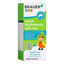 Brauer Natural Kids Liquid Multivitamin with Iron 200 ml, Multicolor (BNLKMUL)