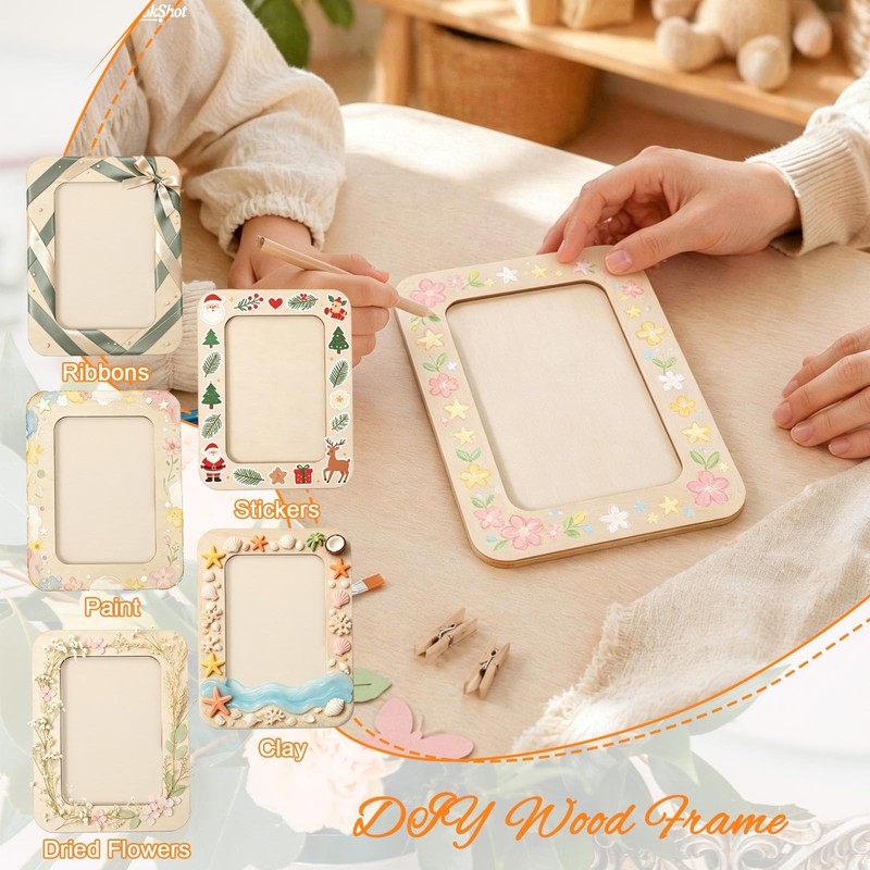 Wooden Picture Frames for Crafts 30 Pcs DIY Wood Frame