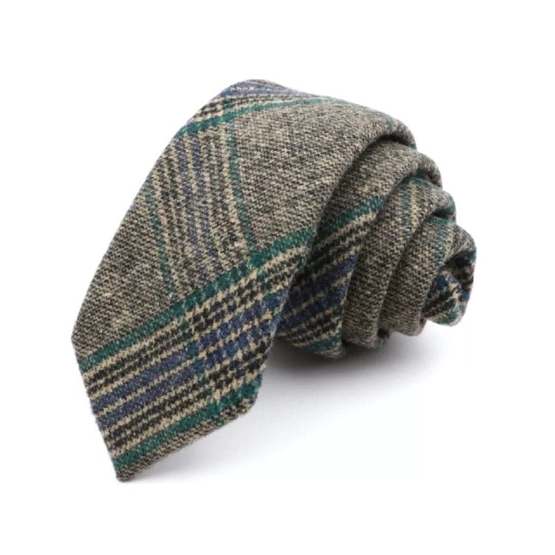 No Name Ltd Traditional Herringbone Tweed Wool Check Necktie Cashmere