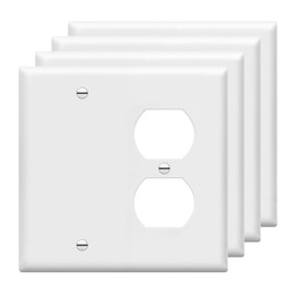 ENERLITES Combination Blank Device/Duplex Receptacle Outlet Wall Plate Cover, Standard Size 2-Gang 4.50" x 4.57", Polycarbonate Thermoplastic, UL Listed, 880121-W, White, 4 Pack