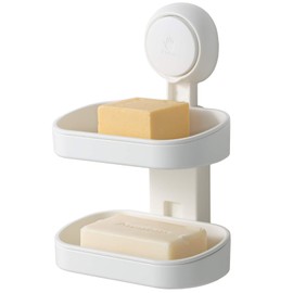 LEVERLOC Soap Dish Suction Cup Soap Holder Double Shower Soap Holder Wall Mounted Max Load 5 kg Waterproof for Shower Bathroom & Kitchen with Drain Holes No Drilling and Removable