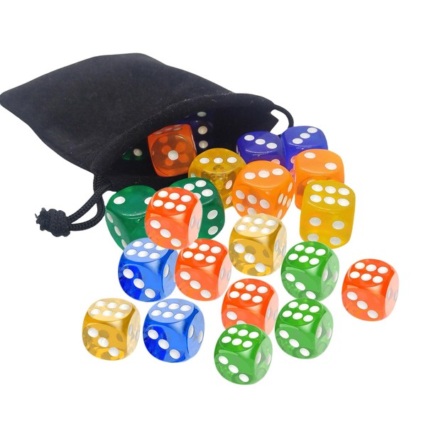 Kisajar 6-Sided Dice Set (14mm 0.55in),20pcs Transparent Acrylic D&D Dice