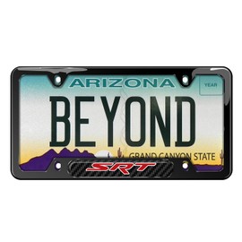 iPick Image Compatible with SRT Logo Real Carbon Fiber Insert Black 50 States Stainless Steel License Plate Frame