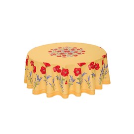 Tissus Toselli Tablecloth 70" Round, Easy Care Stain Resistant, Acrylic Coated 100% Cotton (Coquelicot Lavande Yellow)