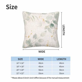 Botanical Plant Throw Pillow Covers Set of 2,Green Gold Floral Leaves Eucalyptus Decorative Pillow Case Home/Car Decor 18X18 Inches Two Pillowcases