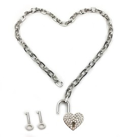 Succuba Padlock Necklace Chain Collar Choker with Two Keys and Box for Women, Men and Pet (M, 16)