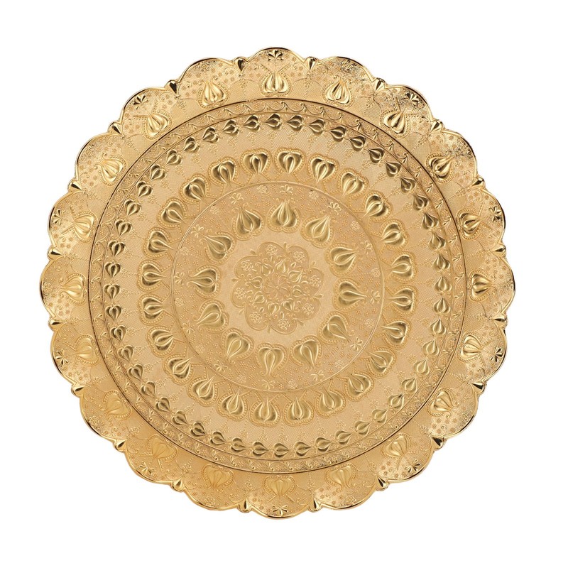 Turkish Tea Coffee Serving Tray Vintage Style Embossed Pattern Round