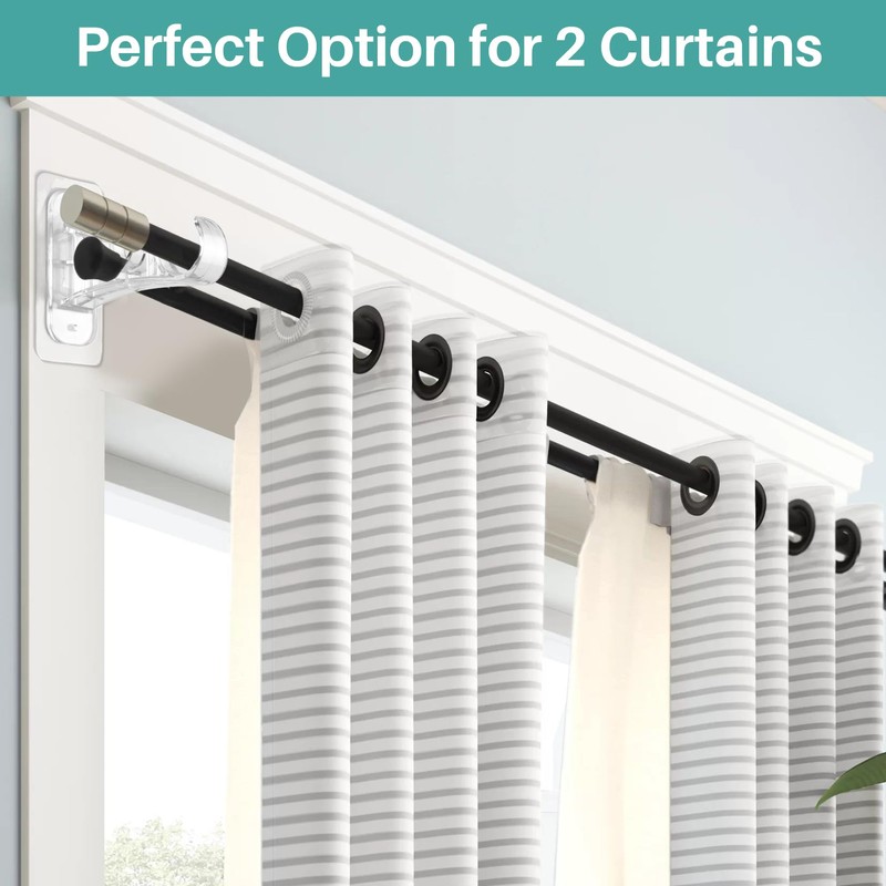 6-Pack Double Curtain Rod Bracket, Adhesive No Drilling Curtain Rod
