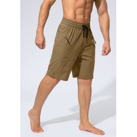Men's Swim Trunks Quick Dry Board Shorts with Zipper Pockets Beach Shorts Bathing Suits for Men - No Mesh Liner(Dark Khaki,3XL)