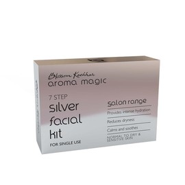 Aroma Magic Silver Facial Kit | 7 Step Facial with Cleanser, Enzyme Gel, Serum, Protein, Sheen Gel & Face Pack | Hydrates & Soothes Dry Skin | Salon-Like Glow at Home | Single Use Pack