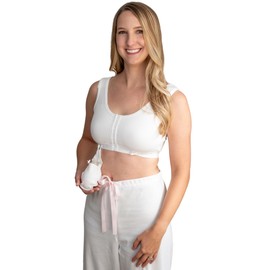Gentle Touch Surg-Ease Bra in White with Hook & Eye Front Closure- Post Mastectomy Recovery Bra, Made in USA | Medium