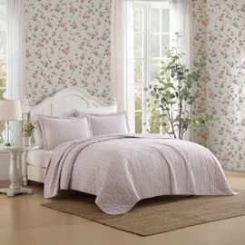 Laura Ashley - Full/Queen Quilt Set, Breathable Premium Cotton Bedding with Matching Sham(s), Super Soft Floral Bedding Essentials (Marta Stripe Pink, Full/Queen)