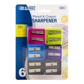 BAZIC Pencil Sharpener Dual Blades, Standard & Jumbo Size Pencils Crayon, Assorted Color Double Blade Sharpeners (6/Pack), 24-Packs