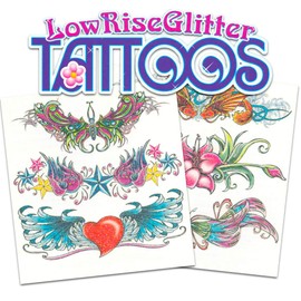 Savvi Lower Back Temporary Glitter Tattoos for Women (Set of 6 Low Rise Tattoos)