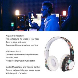 Over Ear Headphones for Laptop PC Gaming, Graffiti Bluetooth5.1 Headset Stereo Built in Mic, Foldable Wireless RGB Light Gaming Homeschooling Headset, Christmas Birthday Gift