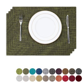 Kevin Textile Placemats, Set of 4 Heat-Resistant Placemats for Kitchen Table, Washable Durable Linen Table Mats Woven Placemats (4 Pcs, 13"x19", Peridot Green)