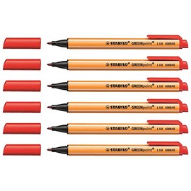 STABILO Greenpoint Fibre-Tip Pens Line Width 0.8 mm Red Pack of 6