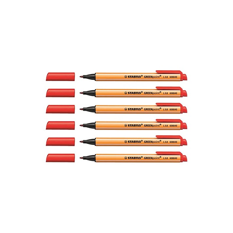 STABILO Greenpoint Fibre-Tip Pens Line Width 0.8 mm Red Pack