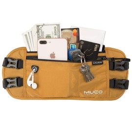 MUCO Waist Pouch, Running Bag, Waterproof, Mountain Climbing, Excursions, Outdoors, Security Pouch, Anti-Skimming, Thin, Valuables Pouch, Passport Case, Black