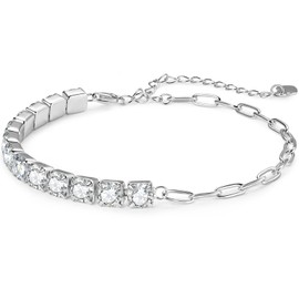 PROSTORY Moissanite Tennis Bracelet, 6.5cttw D Color VVS1 925 Sterling Silver Platinum Plated Adjustable Bracelets for Women Birthday Valentine's day Graduation Jewelry Gift, Standard size, Sterling