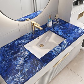 Livelynine Royal Blue Marble Contact Paper Peel and Stick Countertop Covers Marble Wallpaper for Bathroom Countertops Kitchen Counter Top Self Adhesive Covering Waterproof Desk Vinyl Wrap 15.8x78.8