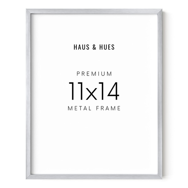 HAUS AND HUES 11 x 14 Silver Picture Frames - Set of 1 11 x 14 Metal Poster Frame, Metal Picture Frames, Diploma Frames 11x14, Modern Picture Frame 11x14, Document Frame 11x14 (Silver Aluminum Frame)