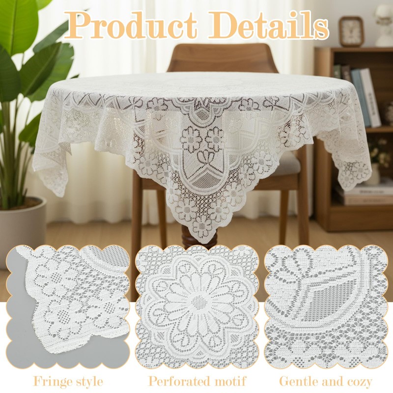 LXUEJIE Lace Tablecloth, 35.4 x 35.4 Inch Square White Lace