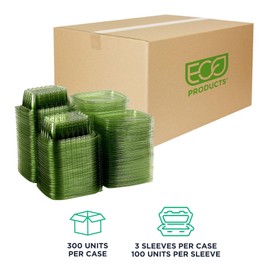ECO PRODUCTS Compostable 12oz Rectangular Deli Containers With Lids, Case of 300, Veridian Clear Green Meal Prep, Made from PLA, A Renewable Material Made from Plants, One Lid Fits All