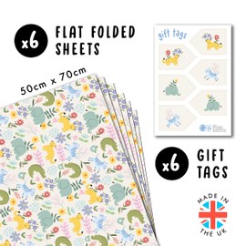 Safari Wrapping Paper - 6 Sheets Of Jungle Gift Wrap - Crocodile Elephant Cheetah Zebra - Floral Wrapping Paper For Girls - Recyclable - By Central 23