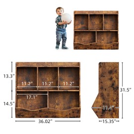 GAOMON Toy Bookshelf and Bookcase for Boys and Girls, Multi Shelf with Cubby Organizer Cabinet for Storage Books and Toys, for Children Bedroom Playroom Hallway Kindergarten School (Retro Brown)