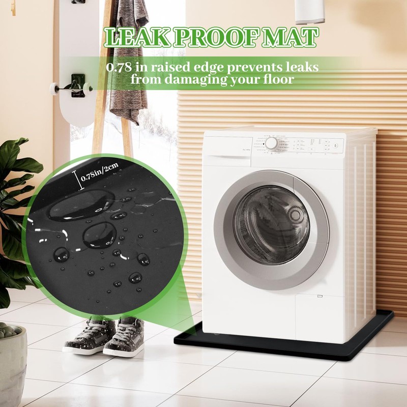 27×27inch Washer Drain Pan Silicone Mat, With Raised Edge Washing