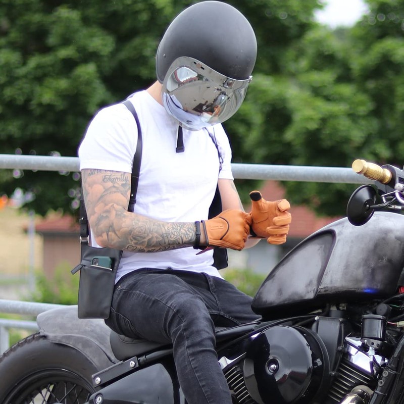 Harssidanzar Mens Full Finger Goatskin Leather Touchscreen Motorcycle Gloves GM028A,Tan,Size